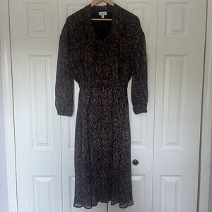 Women’s Evereve Eliza Dress Long Sleeve Midi Chiffon Tie Neck Dress Size XS